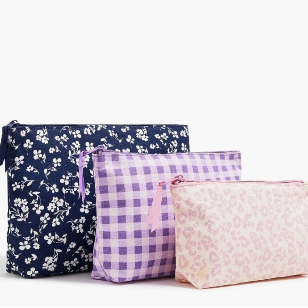 JCREW Factory Canvas Pouches Set Of 3 NWT 🩷💜 NEW Make Up / Accessory Bag